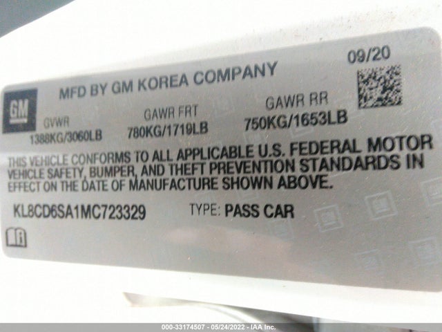 2021 Chevrolet Spark, VIN: KL8CD6SA1MC723329
