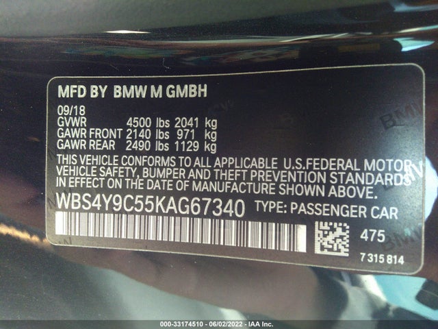 2019 BMW M4, VIN: WBS4Y9C55KAG67340