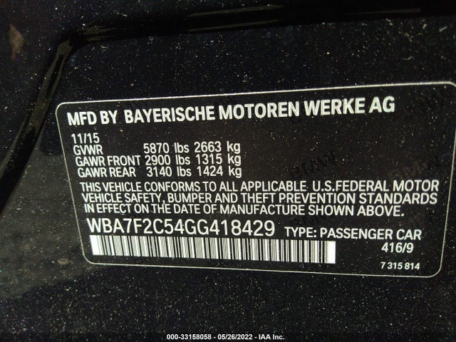 WBA7F2C54GG418429 BMW 7 Series 750i Xdrive