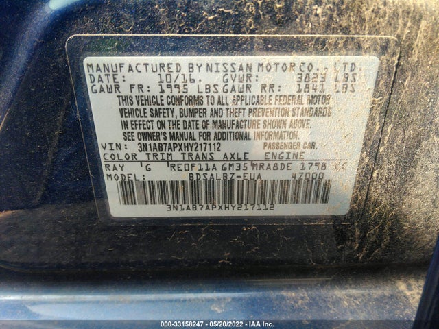 3N1AB7APXHY217112 Nissan SENTRA S