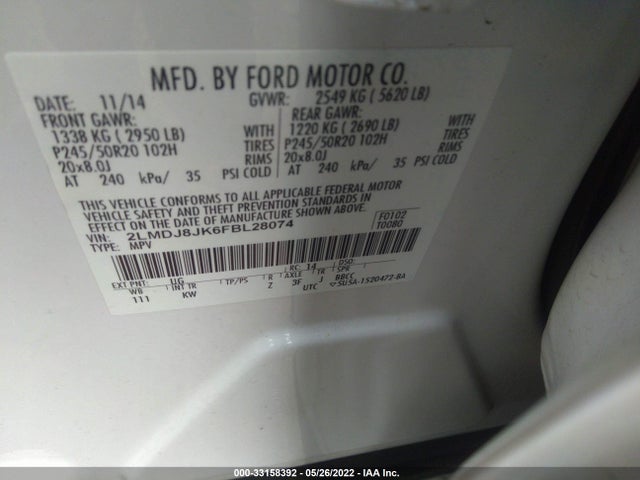 2015 Lincoln MKX, VIN: 2LMDJ8JK6FBL28074