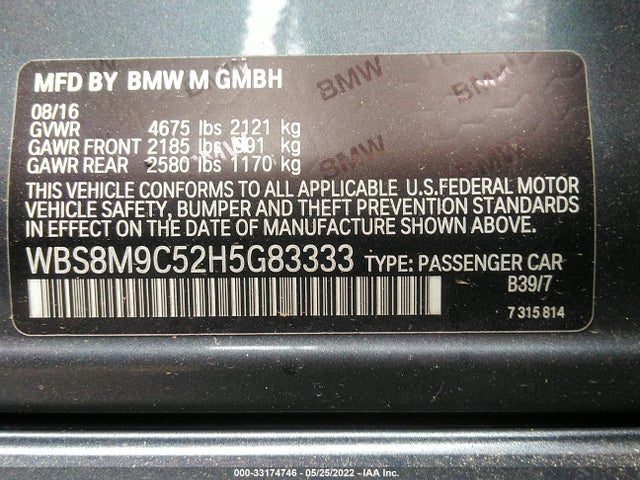 2017 BMW M3, VIN: WBS8M9C52H5G83333