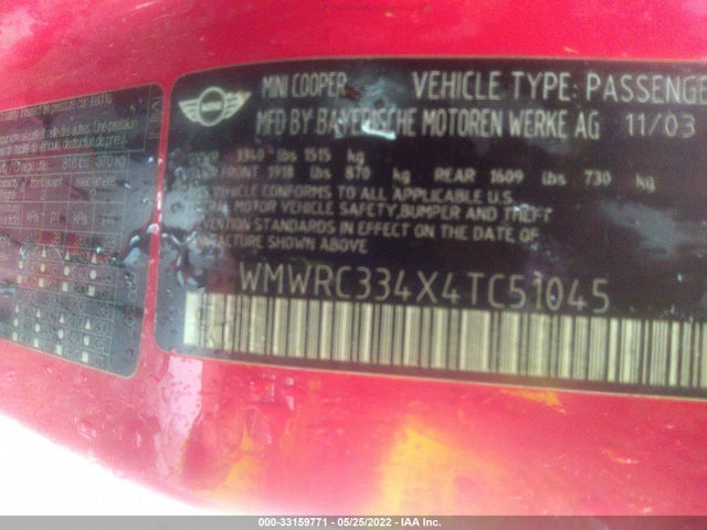 2004 MINI COOPER WMWRC334X4TC51045 Photo 8