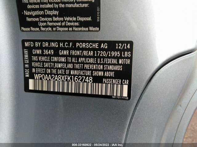 2015 Porsche Cayman, VIN: WP0AA2A8XFK162748