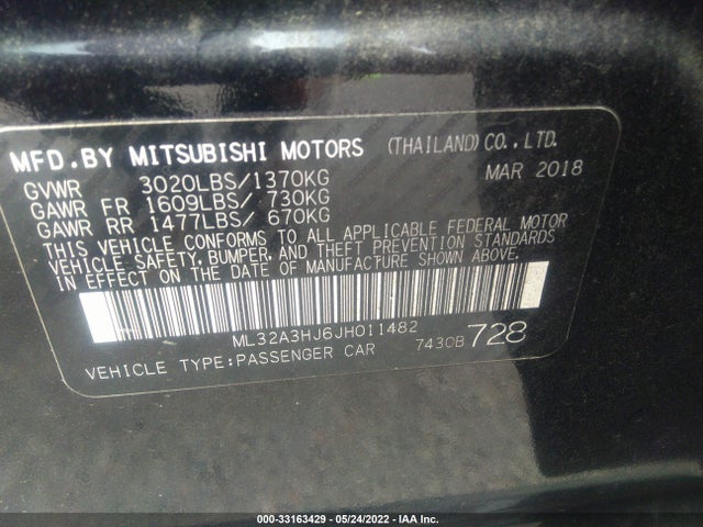 ML32A3HJ6JH011482 Mitsubishi MIRAGE ES