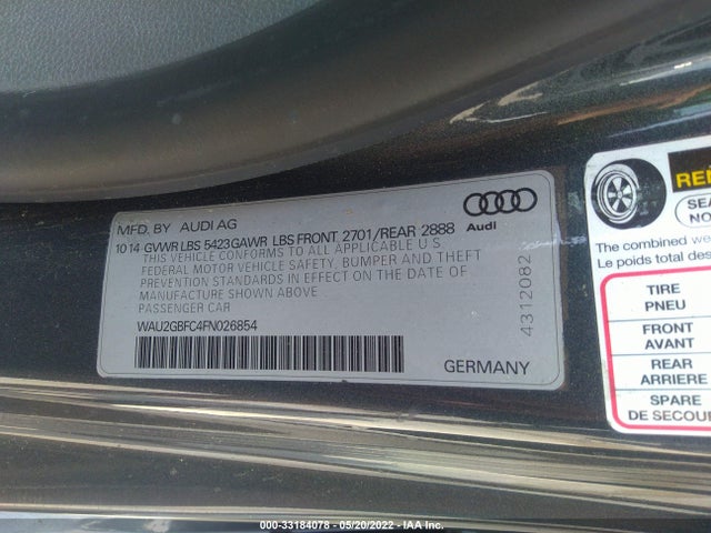 2015 Audi A7, VIN: WAU2GBFC4FN026854