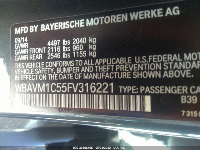 2015 BMW X1, VIN: WBAVM1C55FV316221