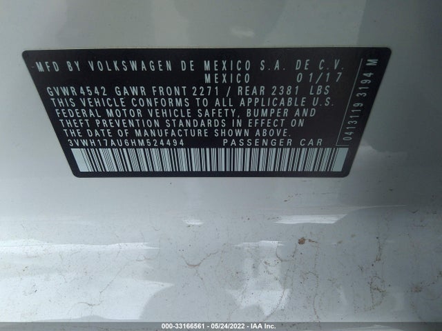 2017 Volkswagen Golf, VIN: 3VWH17AU6HM524494