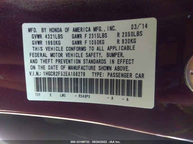 Honda Accord Sport 2014 1HGCR2F52EA188279 Image 9