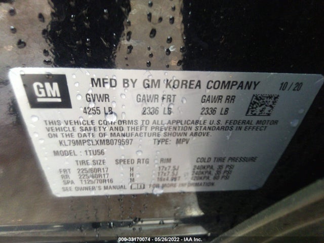 2021 Chevrolet Trailblazer, VIN: KL79MPSLXMB079597