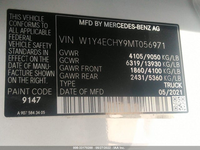2021 Mercedes-Benz Sprinter, VIN: W1Y4ECHY9MT056971