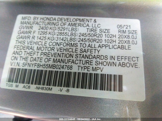 2021 Honda Passport, VIN: 5FNYF8H55MB024768