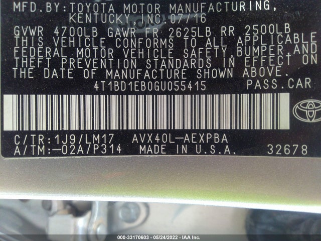 2016 Toyota Avalon, VIN: 4T1BD1EB0GU055415
