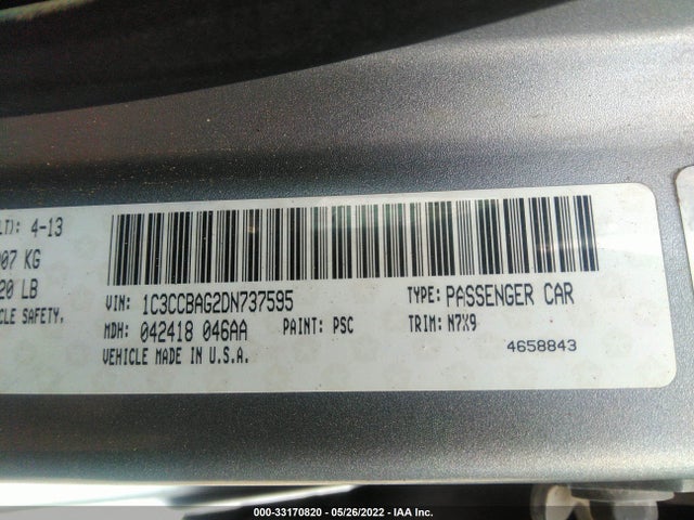 2013 CHRYSLER 200 LX VIN: 1C3CCBAG2DN737595