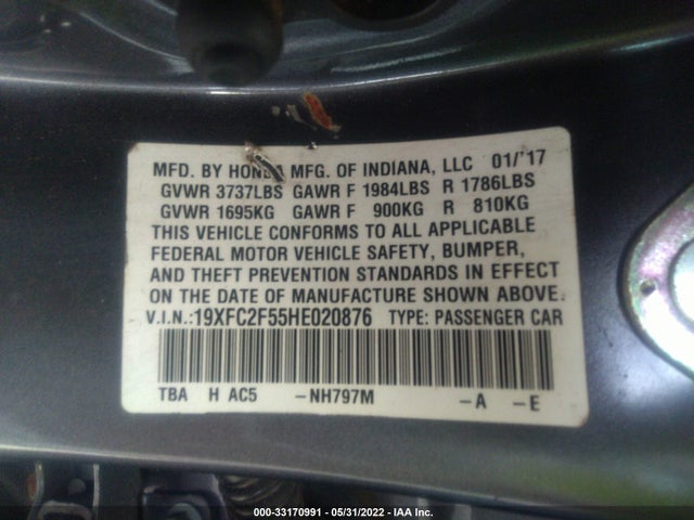 Honda Civic Sedan Lx 2017 19XFC2F55HE020876 Image 9