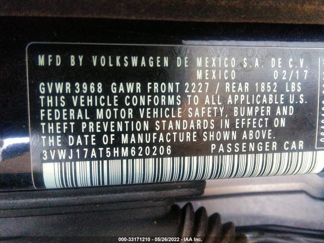2017 Volkswagen Beetle, VIN: 3VWJ17AT5HM620206