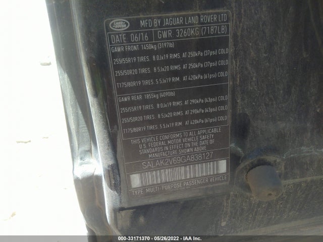 2016 Land Rover LR4, VIN: SALAK2V69GA838127