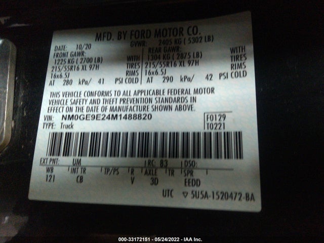 2021 Ford Transit Connect, VIN: NM0GE9E24M1488820