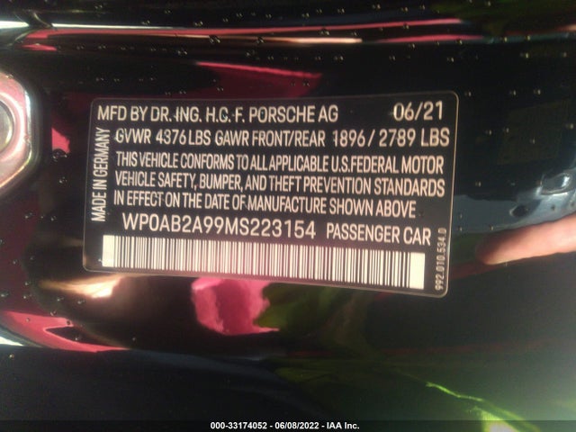 2021 Porsche 911, VIN: WP0AB2A99MS223154