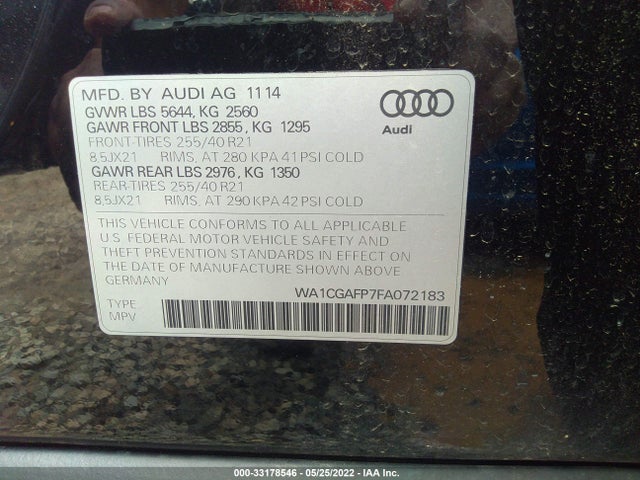 2015 Audi SQ5, VIN: WA1CGAFP7FA072183