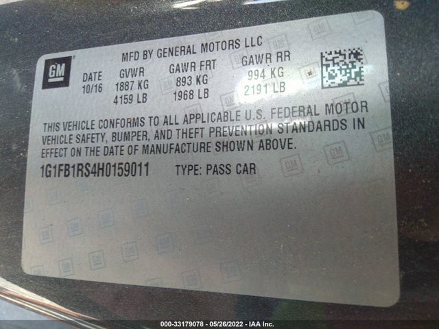 2017 Chevrolet Camaro, VIN: 1G1FB1RS4H0159011