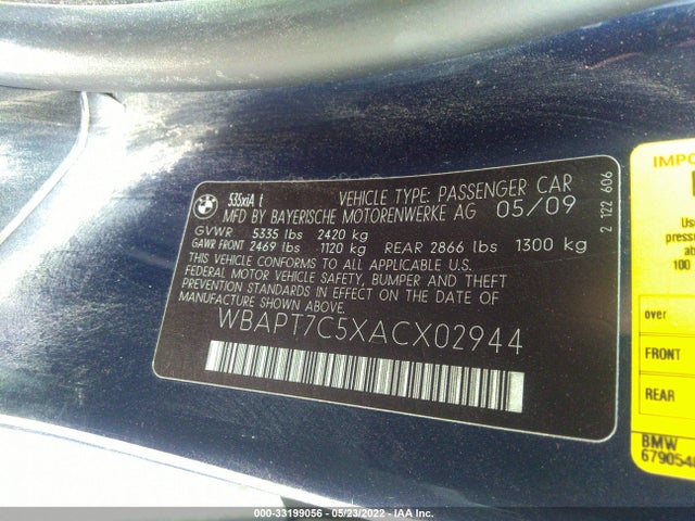 BMW 5 Series 535i Xdrive 2010 WBAPT7C5XACX02944 Image 10