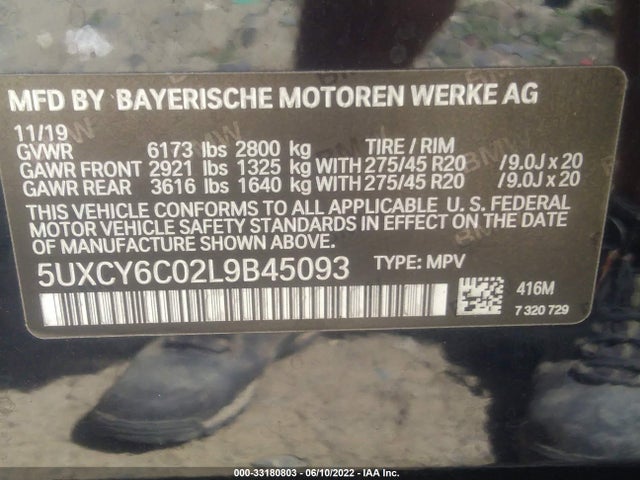 2020 BMW X6, VIN: 5UXCY6C02L9B45093