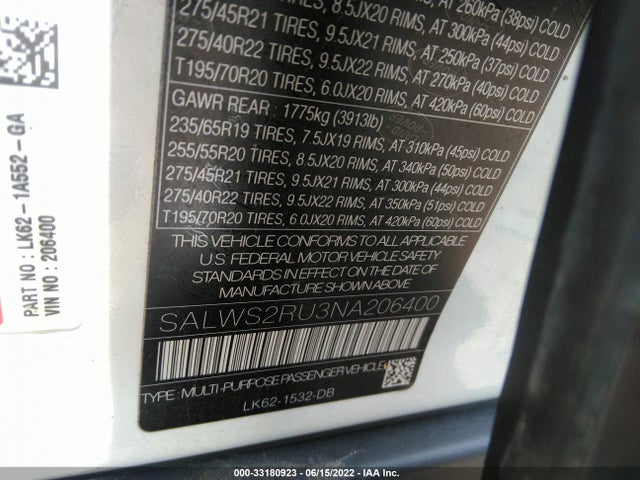 2022 Land Rover Range Rover Sport, VIN: SALWS2RU3NA206400