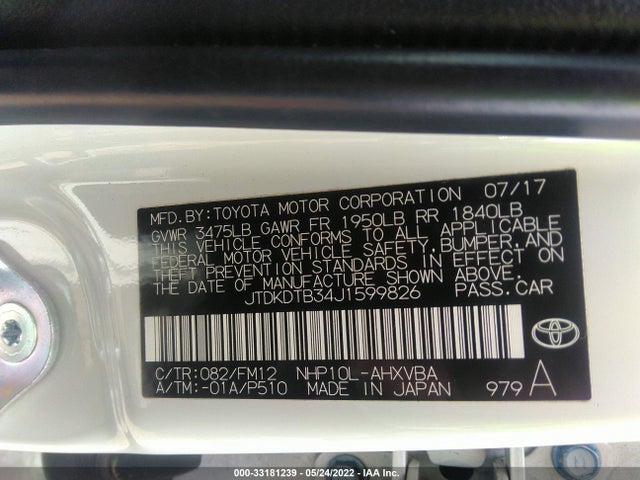 2018 Toyota Prius, VIN: JTDKDTB34J1599826