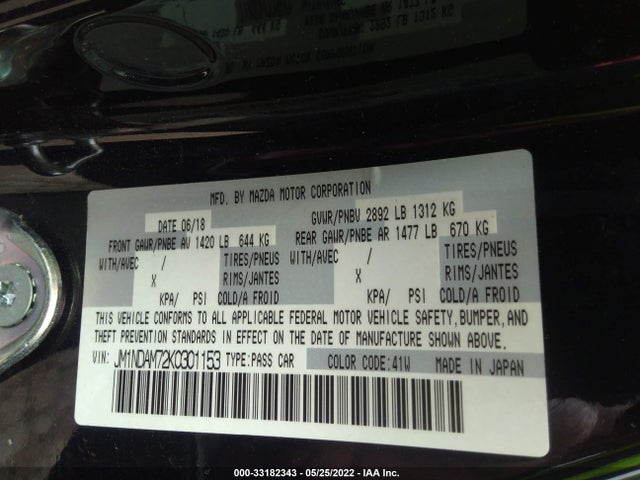 2019 Mazda MX-5 Miata, VIN: JM1NDAM72K0301153