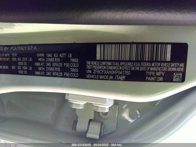 2017 Fiat 500X, VIN: ZFBCFXAH0HP541760