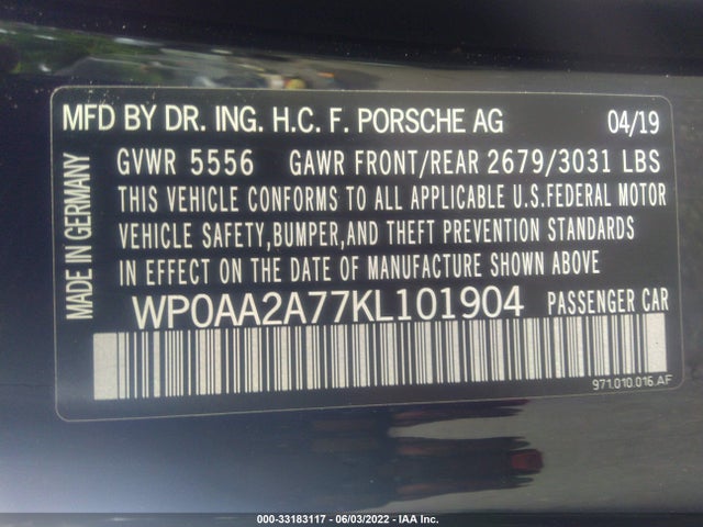 2019 Porsche Panamera, VIN: WP0AA2A77KL101904
