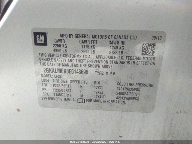GMC Terrain Sle-1 2014 2GKALMEK8E6143696 Image 9