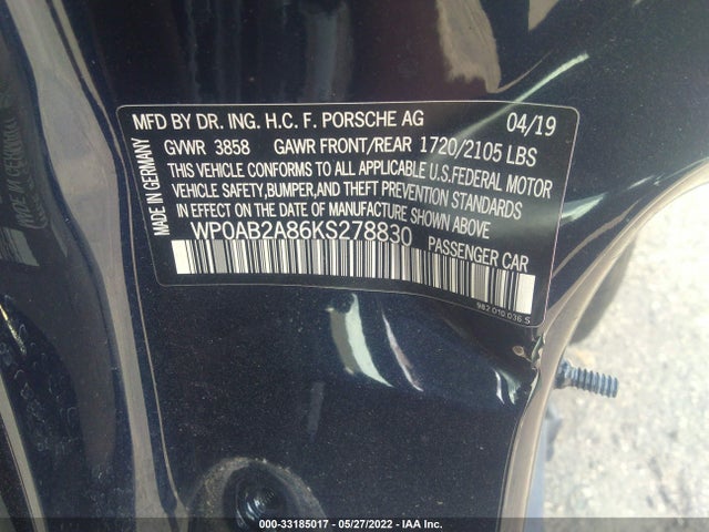 2019 Porsche 718, VIN: WP0AB2A86KS278830
