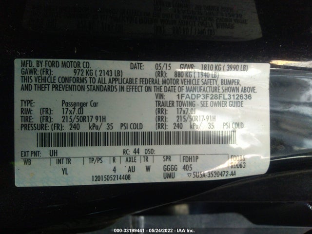 2015 Ford Focus, VIN: 1FADP3F28FL312636