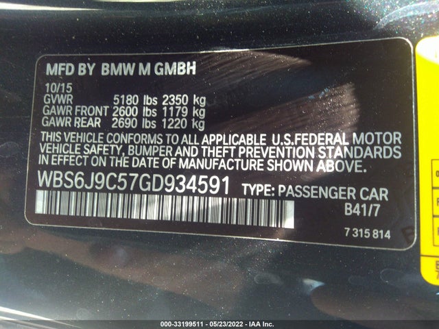 2016 BMW M6, VIN: WBS6J9C57GD934591