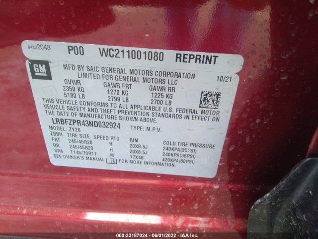2022 Buick Envision, VIN: LRBFZPR43ND032924