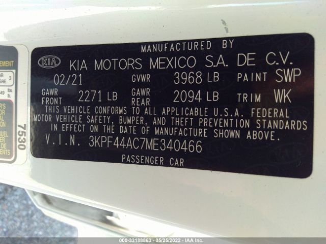 3KPF44AC7ME340466 KIA FORTE GT