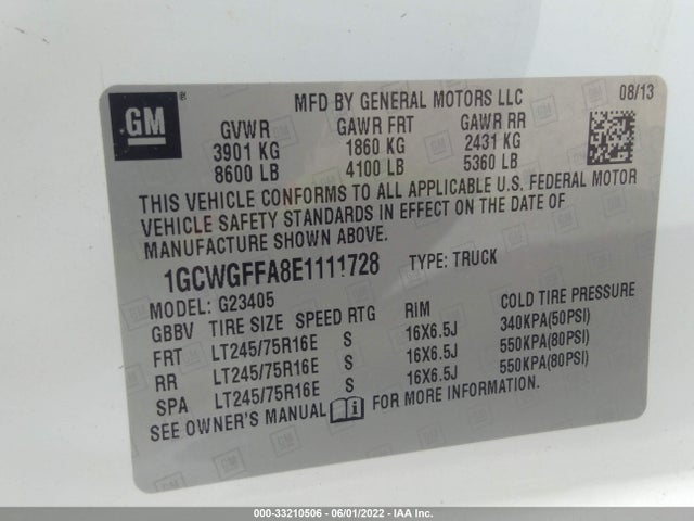 2014 Chevrolet Express, VIN: 1GCWGFFA8E1111728