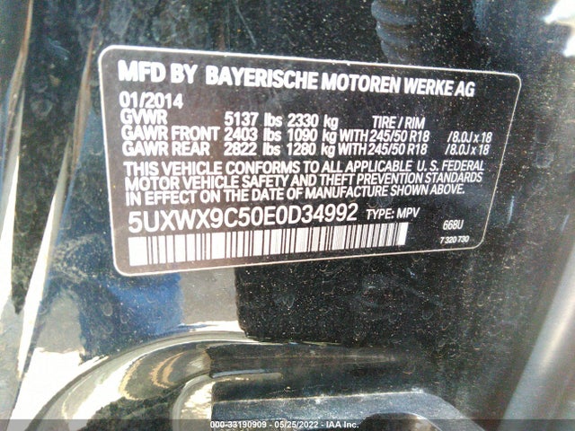 BMW X3 Xdrive28i 2014 5UXWX9C50E0D34992 Image 9