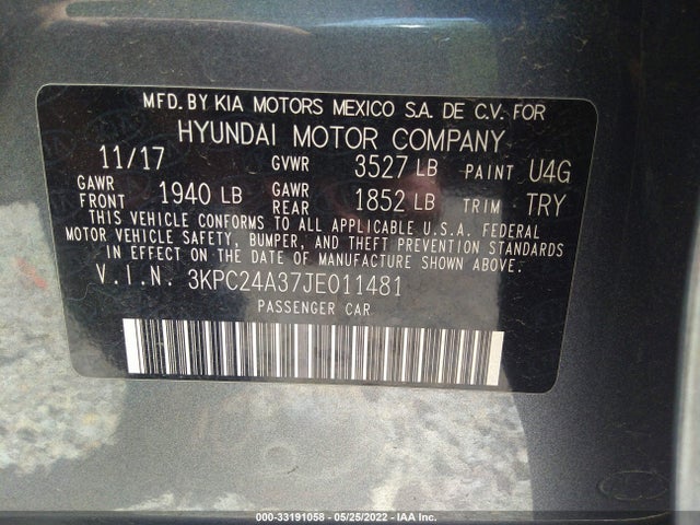 2018 Hyundai Accent, VIN: 3KPC24A37JE011481
