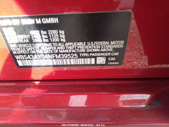 2022 BMW M3, VIN: WBS43AY04NFM39525