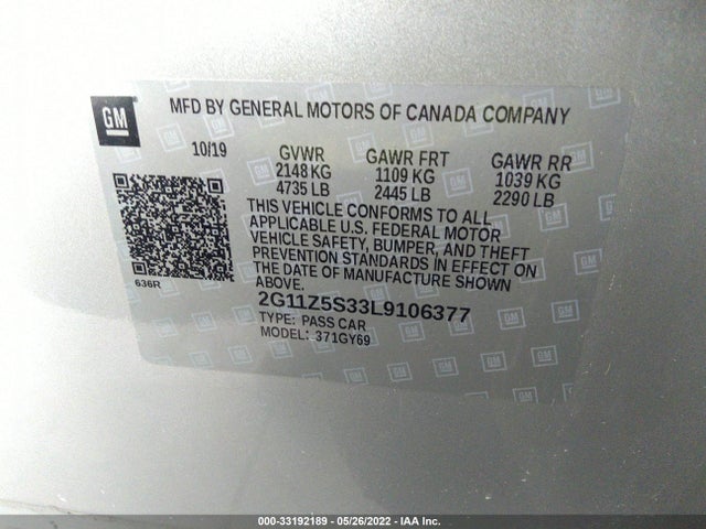 2020 Chevrolet Impala, VIN: 2G11Z5S33L9106377