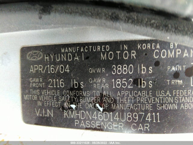 2004 HYUNDAI ELANTRA GLS/GT VIN: KMHDN46D14U897411