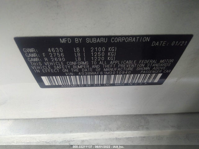 2021 Subaru Legacy, VIN: 4S3BWAF61M3010940