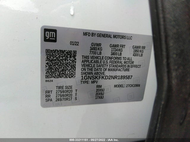 2022 Chevrolet Suburban, VIN: 1GNSKFKD2NR189587