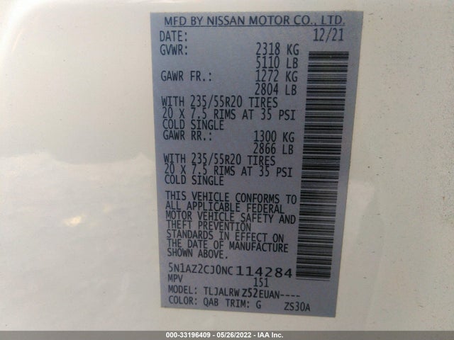 2022 Nissan Murano, VIN: 5N1AZ2CJ0NC114284