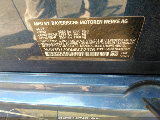 3MW5R1J00M8C02376 BMW 3 Series 330i
