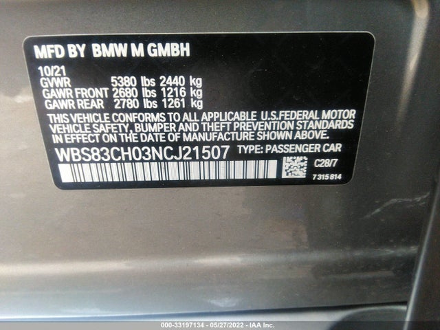 2022 BMW M5, VIN: WBS83CH03NCJ21507