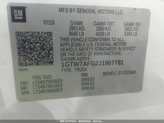 2018 GMC Savana, VIN: 1GTW7AFG2J1907781